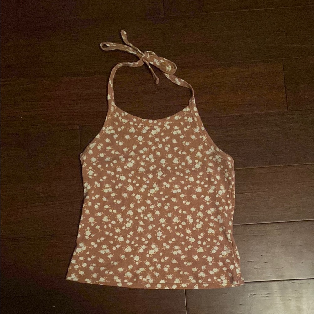 Floral Halter Neck Top - Brown and White